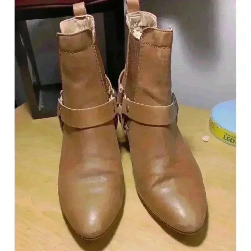 ERAM‎ Tan Ankle Leather Boots With A Metal Buckle Almond Toe Size Size 38/7½ - Picture 2 of 6